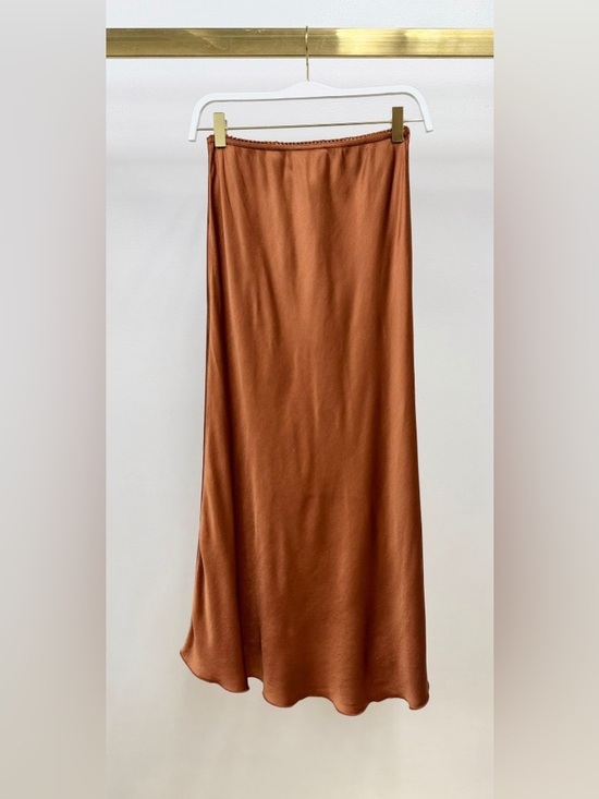Milio Milano Dresses & Skirts - (9298/235110-RUST) SOLID ELASTIC LACE TRIM WAIST SILKY VISCOSE MAXI SKIRT